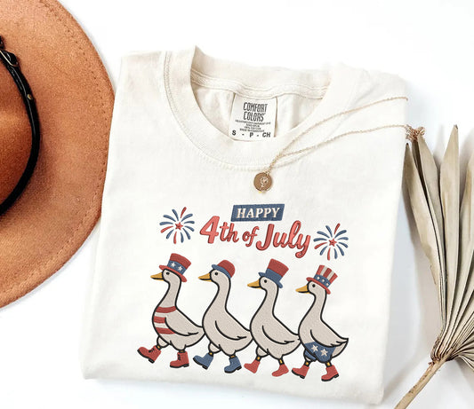 Embroidered Adorable Silly Goose Comfort Color T-Shirt, Happy 4th of July Shirt