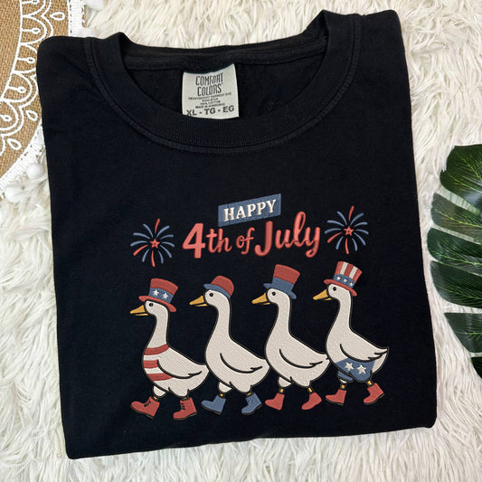 Embroidered Adorable Silly Goose Comfort Color T-Shirt, Happy 4th of July Shirt
