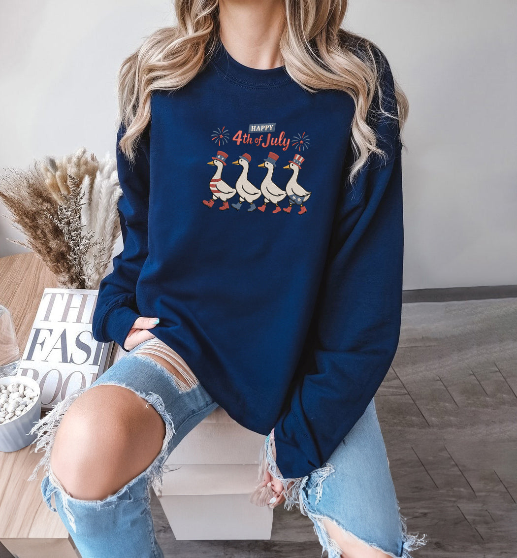 Embroidered Adorable Silly Goose Sweatshirt, Happy 4th of July Shirt