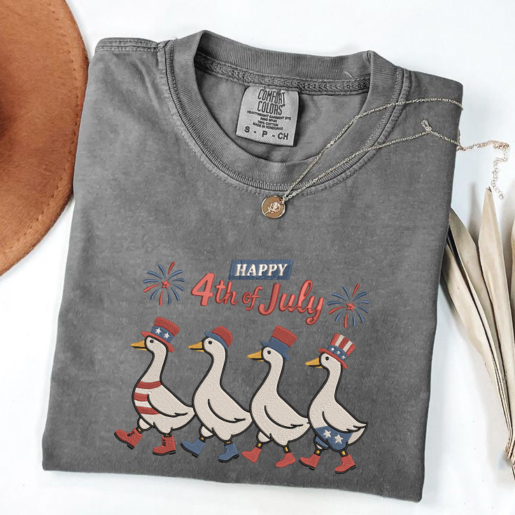 Embroidered Adorable Silly Goose Comfort Color T-Shirt, Happy 4th of July Shirt
