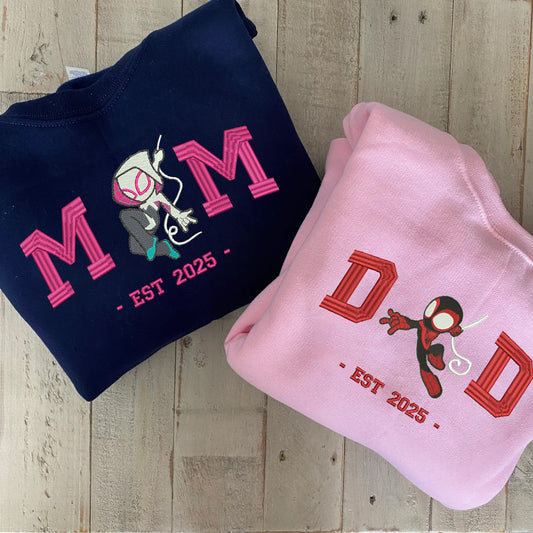 Embroidered Dad & Mom Spiderman Sweatshirt, Matching Spider Shirt