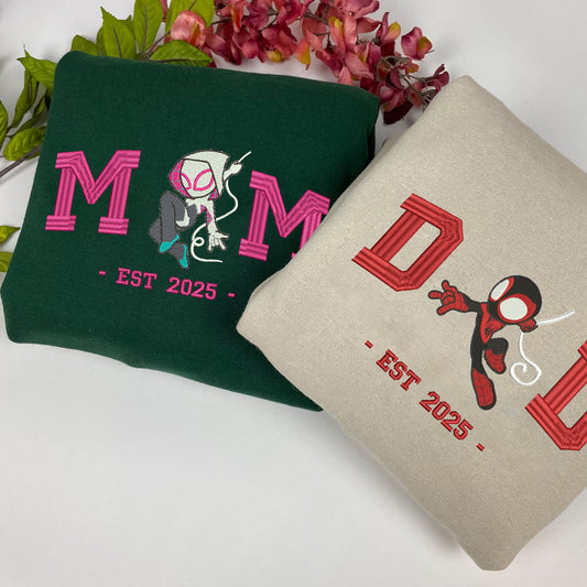 Embroidered Dad & Mom Spiderman Sweatshirt, Matching Spider Shirt