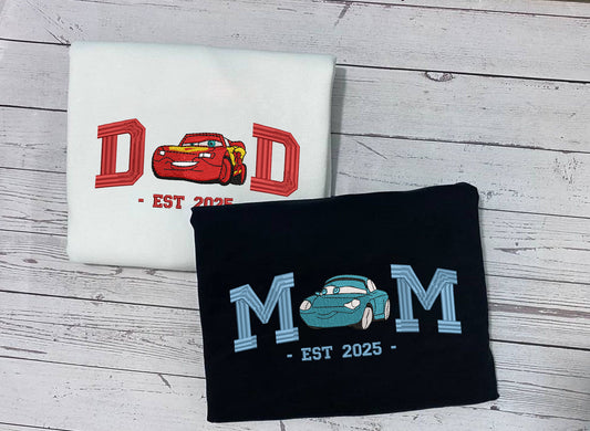 Embroidered Dad & Mom Cars Sweatshirt, Matching Cars Shirt