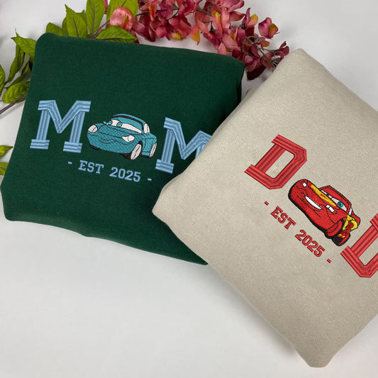 Embroidered Dad & Mom Cars Sweatshirt, Matching Cars Shirt