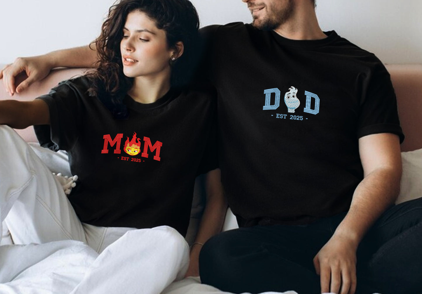 Embroidered Dad & Mom Elemental Sweatshirt, Matching Wade & Ember Shirt