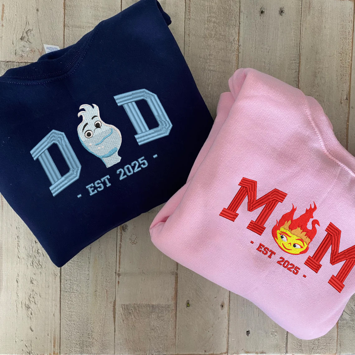 Embroidered Dad & Mom Elemental Sweatshirt, Matching Wade & Ember Shirt