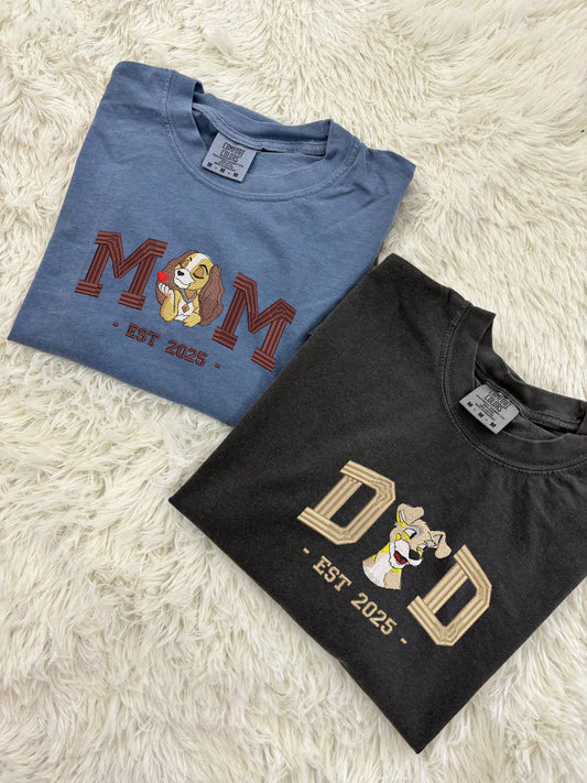 Embroidered Mom & Dad Comfort Color T-Shirt, Personalized Family Shirt