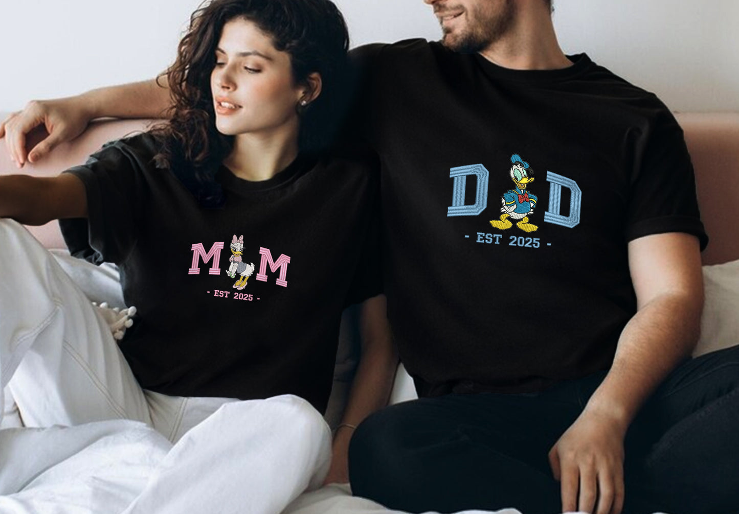 Embroidered Dad & Mom Disney Cartoon Sweatshirt, Matching Donald Duck Shirt