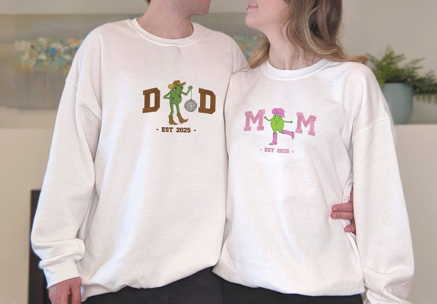 Embroidered Dad & Mom Sweatshirt, Matching Cowboy & Cowgirl Parent Shirt