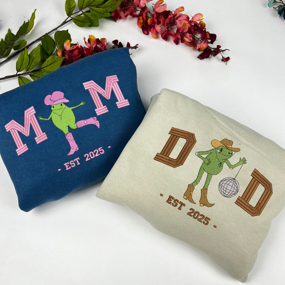 Embroidered Dad & Mom Sweatshirt, Matching Cowboy & Cowgirl Parent Shirt