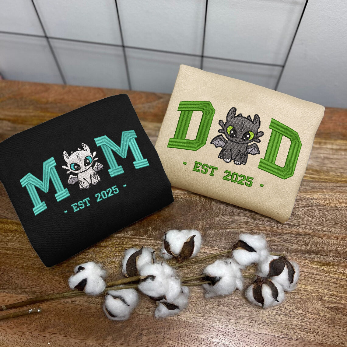 Embroidered Dad & Mom Sweatshirt, Matching How to Train Your Dragon Shirt
