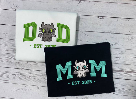 Embroidered Dad & Mom Sweatshirt, Matching How to Train Your Dragon Shirt