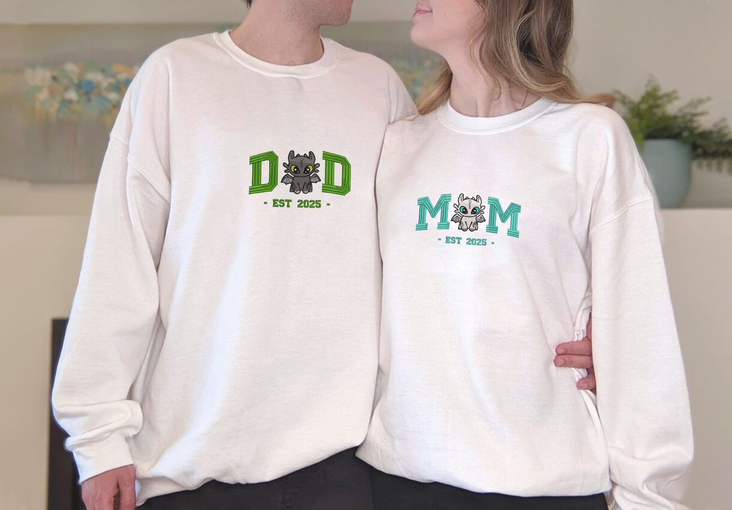 Embroidered Dad & Mom Sweatshirt, Matching How to Train Your Dragon Shirt