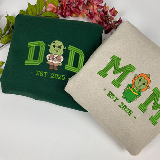 Embroidered Dad & Mom Sweatshirt, Matching Shrek & Fiona Shirt