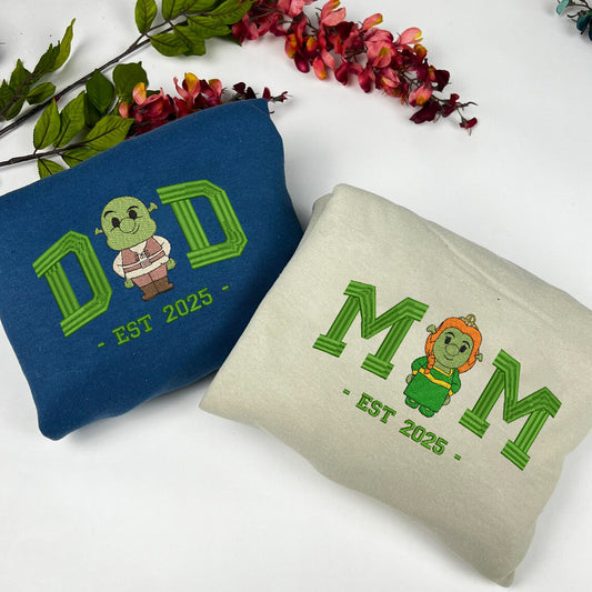 Embroidered Dad & Mom Sweatshirt, Matching Shrek & Fiona Shirt