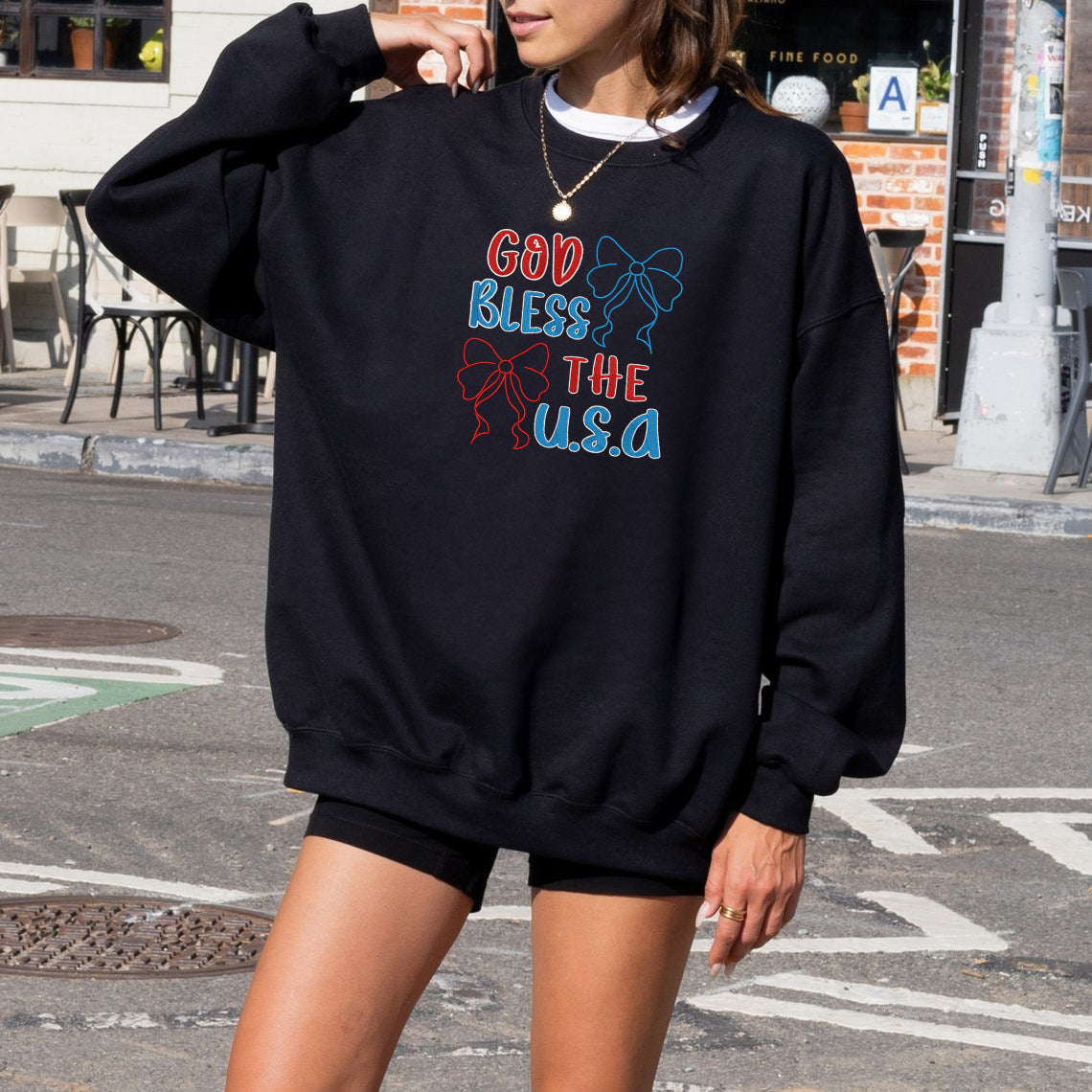 Embroidered God Bless the U.S.A. Sweatshirt, Patriotic Shirt for Independence Day