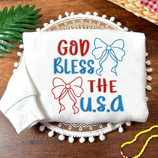 Embroidered God Bless the U.S.A. Sweatshirt, Patriotic Shirt for Independence Day