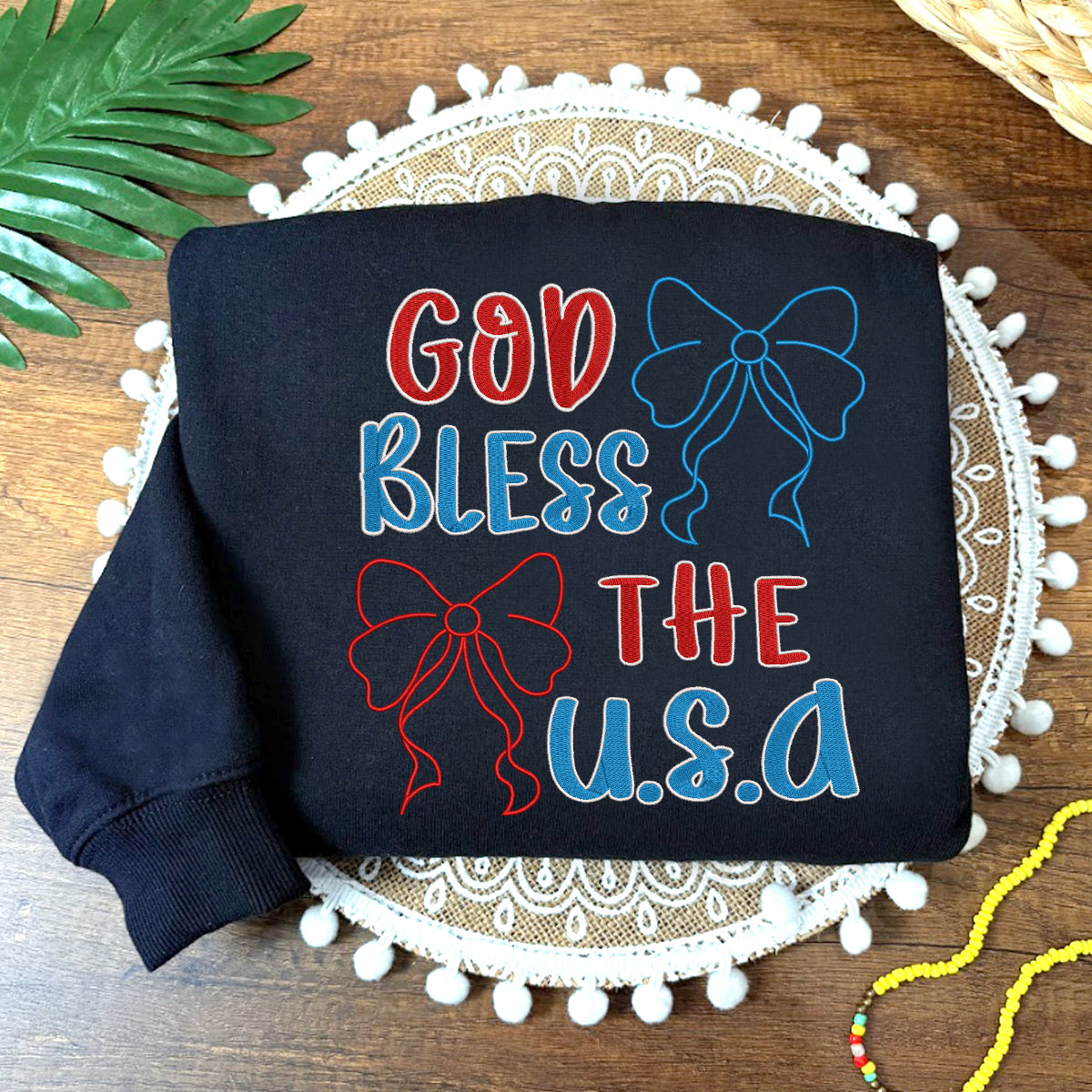 Embroidered God Bless the U.S.A. Sweatshirt, Patriotic Shirt for Independence Day