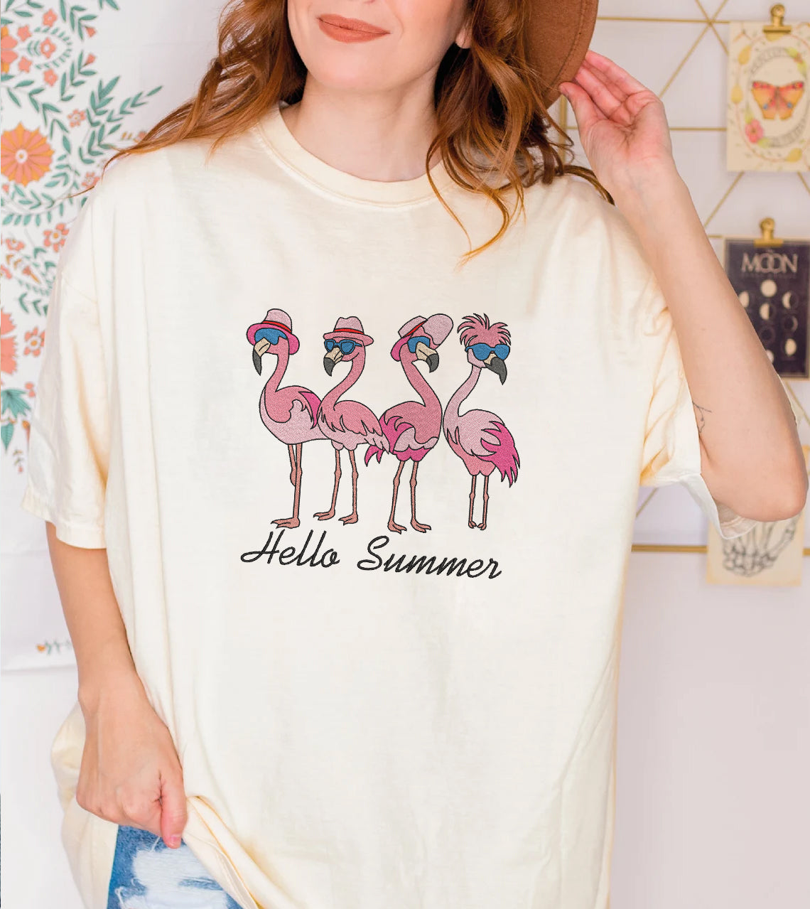 Embroidered Hello Summer Sweatshirt, Flamingo Sweatshirt