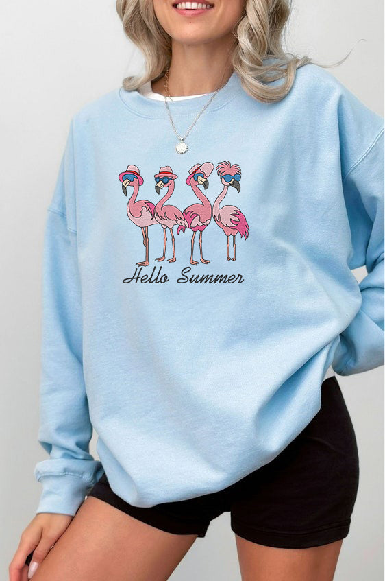 Embroidered Hello Summer Sweatshirt, Flamingo Sweatshirt