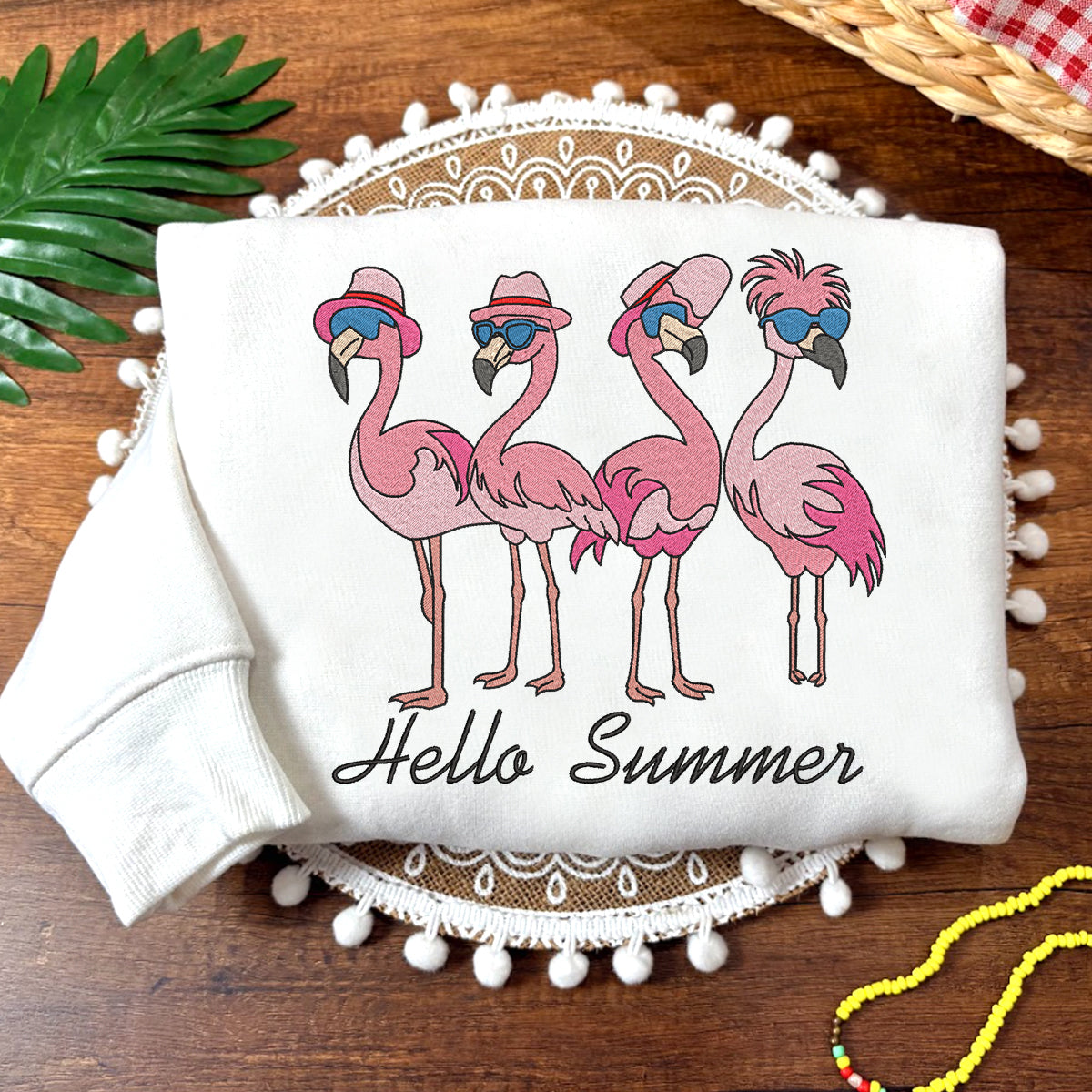 Embroidered Hello Summer Sweatshirt, Flamingo Sweatshirt