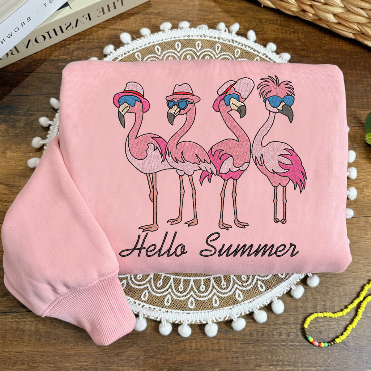 Embroidered Hello Summer Sweatshirt, Flamingo Sweatshirt