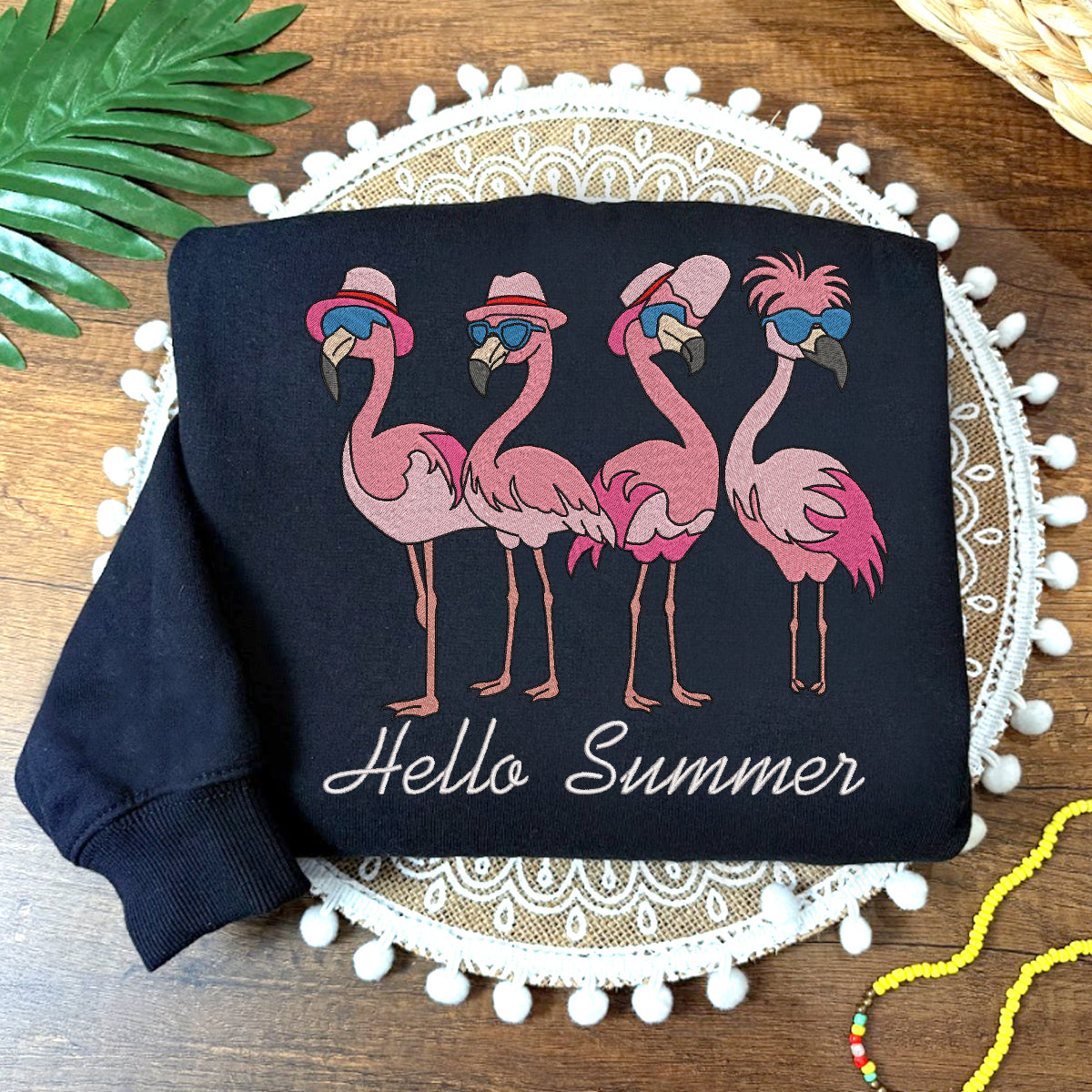 Embroidered Hello Summer Sweatshirt, Flamingo Sweatshirt