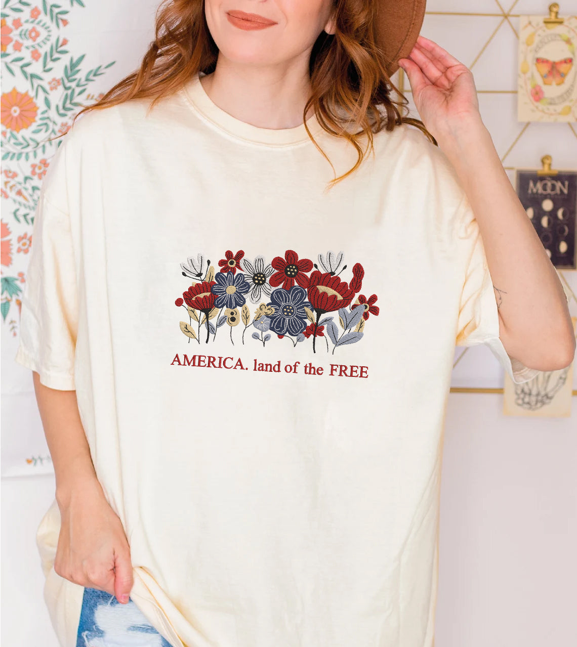 Embroidered America Land of the Free Sweatshirt, Independence Day Sweatshirt