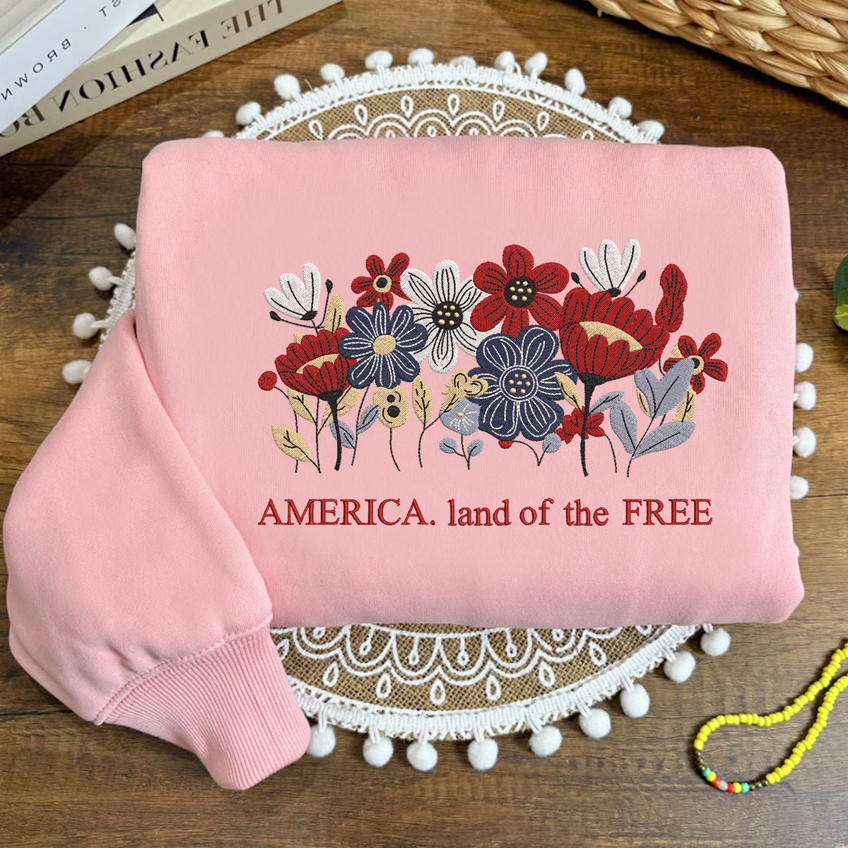 Embroidered America Land of the Free Sweatshirt, Independence Day Sweatshirt