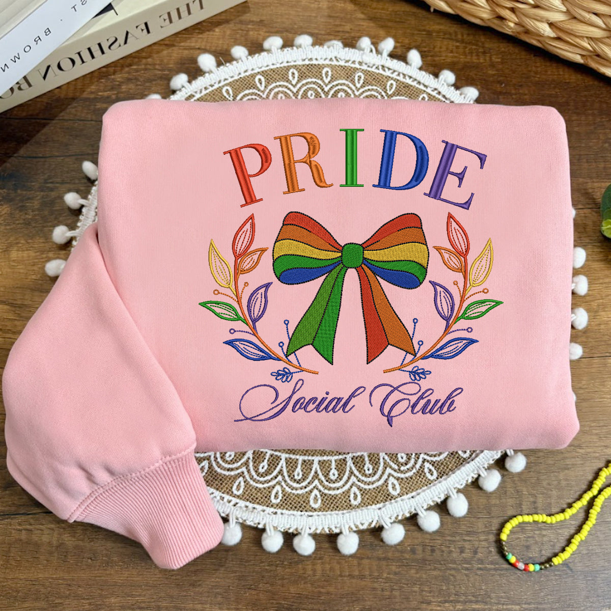 Embroidered Pride Social Club Sweatshirt, Rainbow Bow Sweatshirt