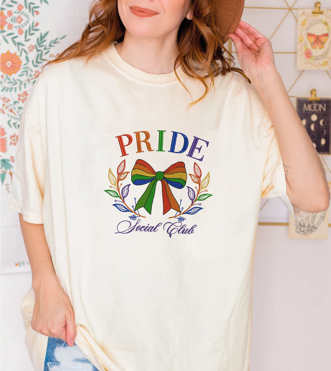 Embroidered Pride Social Club Sweatshirt, Rainbow Bow Sweatshirt