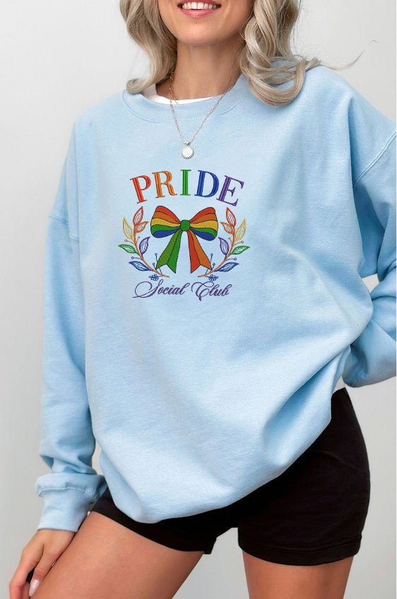 Embroidered Pride Social Club Sweatshirt, Rainbow Bow Sweatshirt