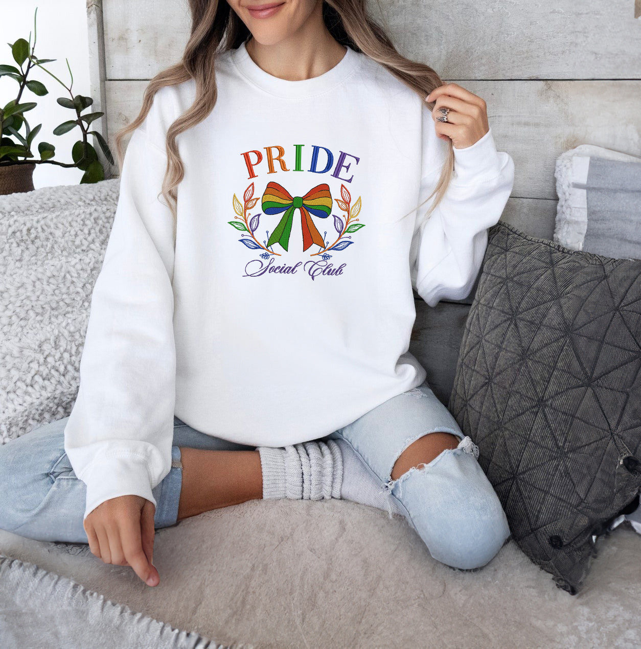 Embroidered Pride Social Club Sweatshirt, Rainbow Bow Sweatshirt