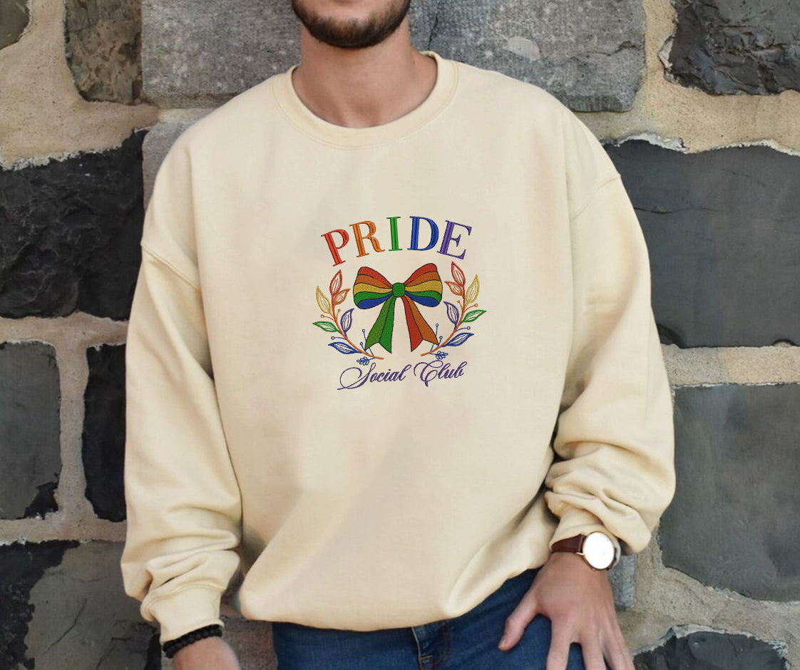 Embroidered Pride Social Club Sweatshirt, Rainbow Bow Sweatshirt