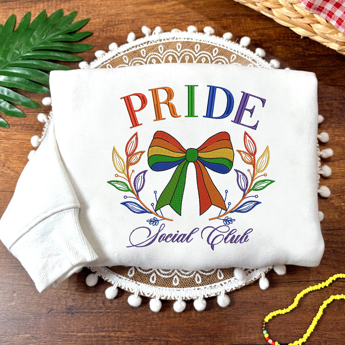 Embroidered Pride Social Club Sweatshirt, Rainbow Bow Sweatshirt