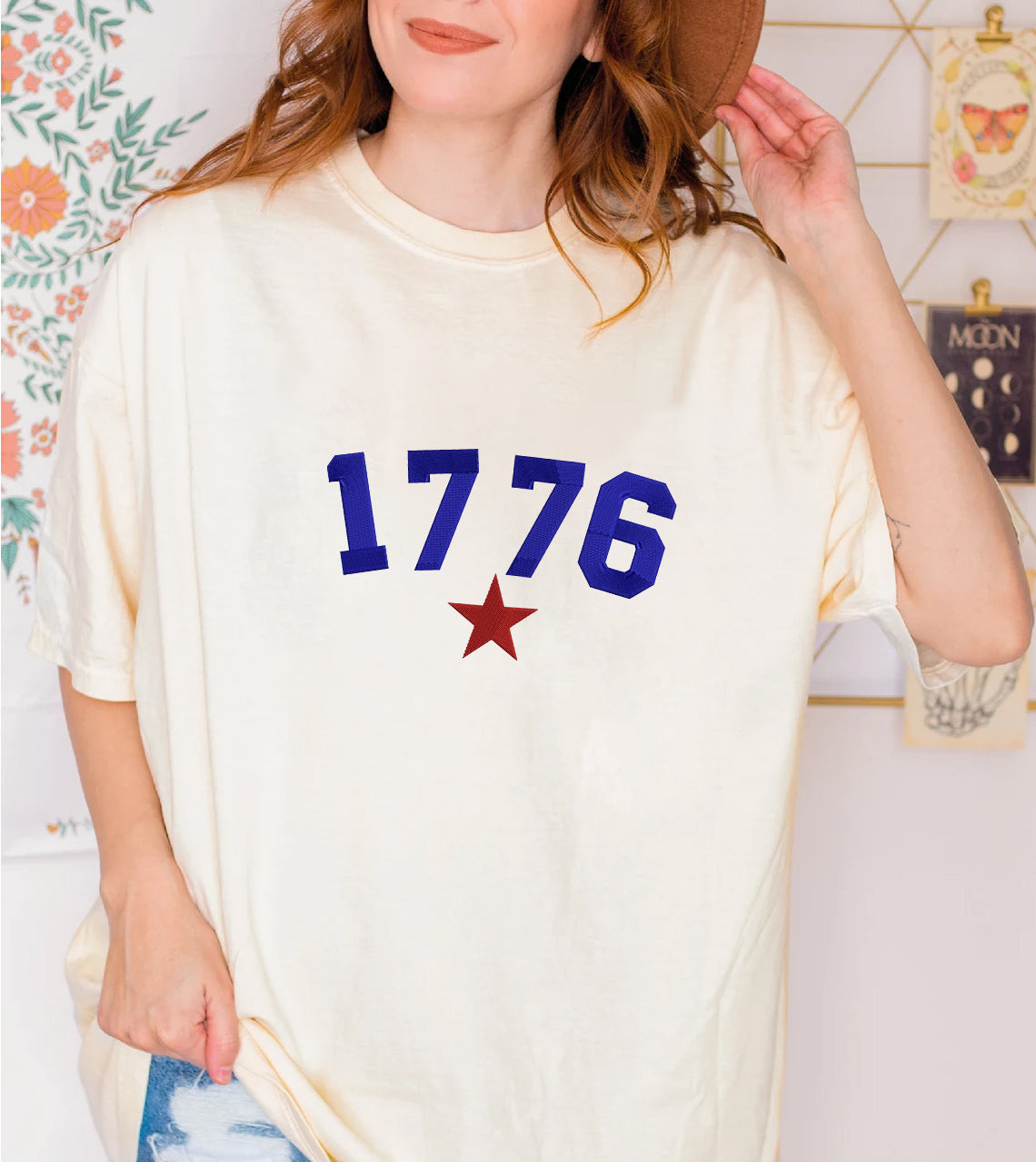Embroidered Year 1776 Sweatshirt, Sweatshirt for Independence Day