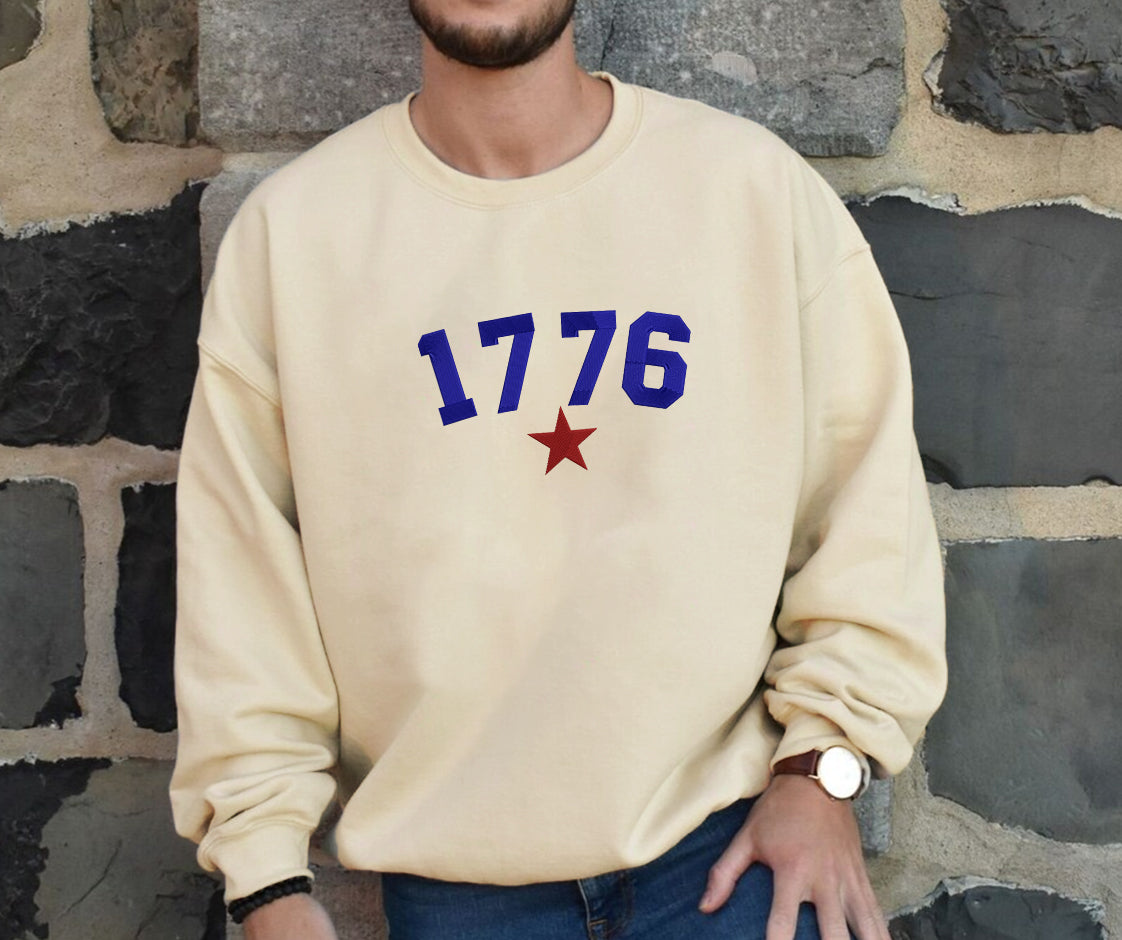 Embroidered Year 1776 Sweatshirt, Sweatshirt for Independence Day