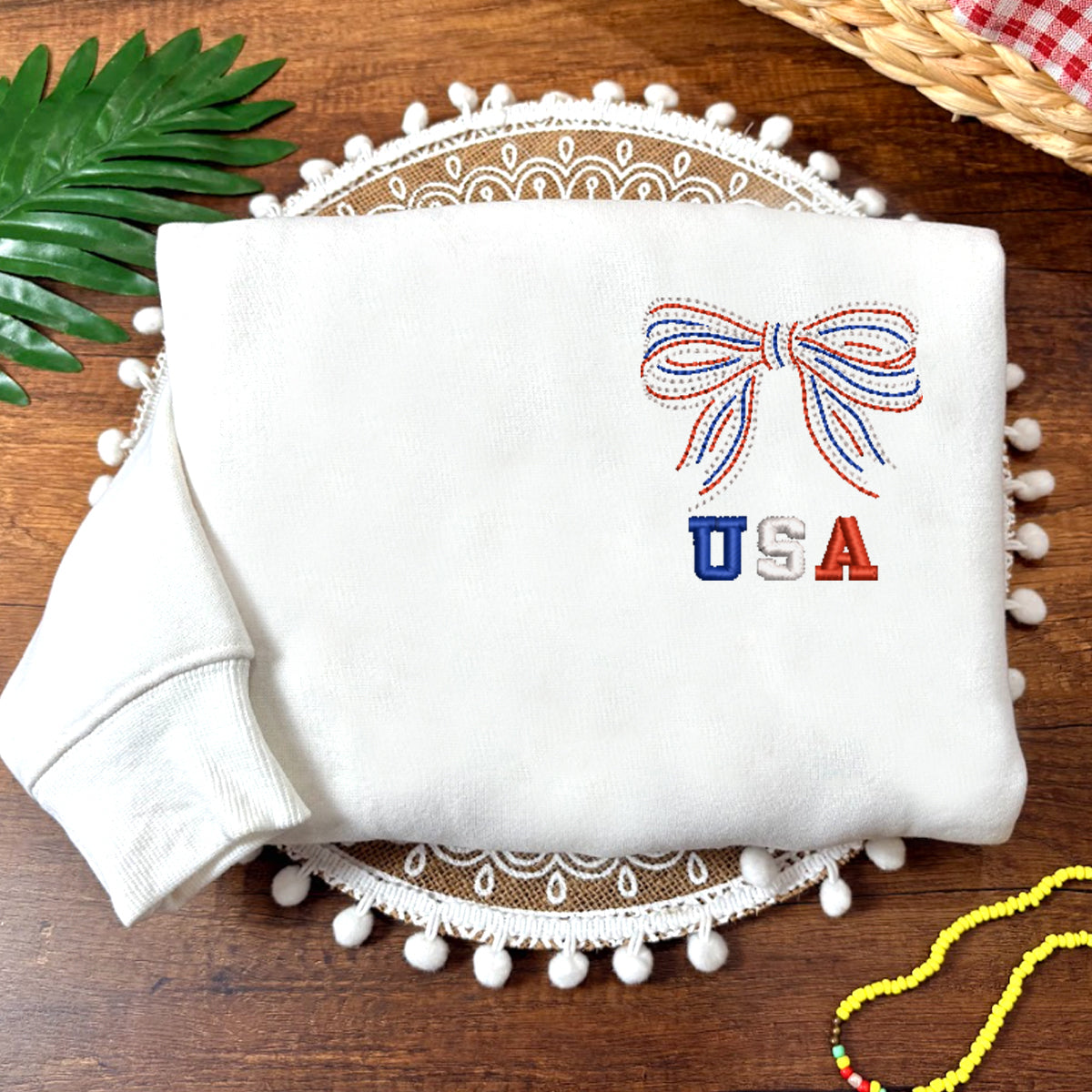 Embroidered USA Patriotic Bow Sweatshirt, Shirt for Independence Day