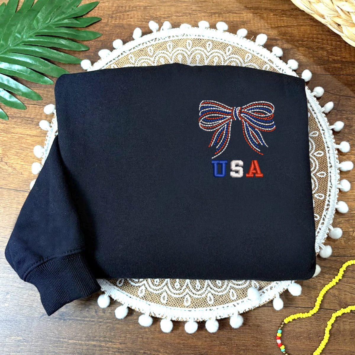 Embroidered USA Patriotic Bow Sweatshirt, Shirt for Independence Day
