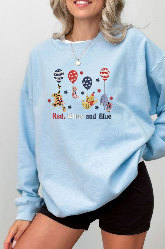 Embroidered Winnie the Pooh Patriotic Sweatshirt, Shirt for Independence Day