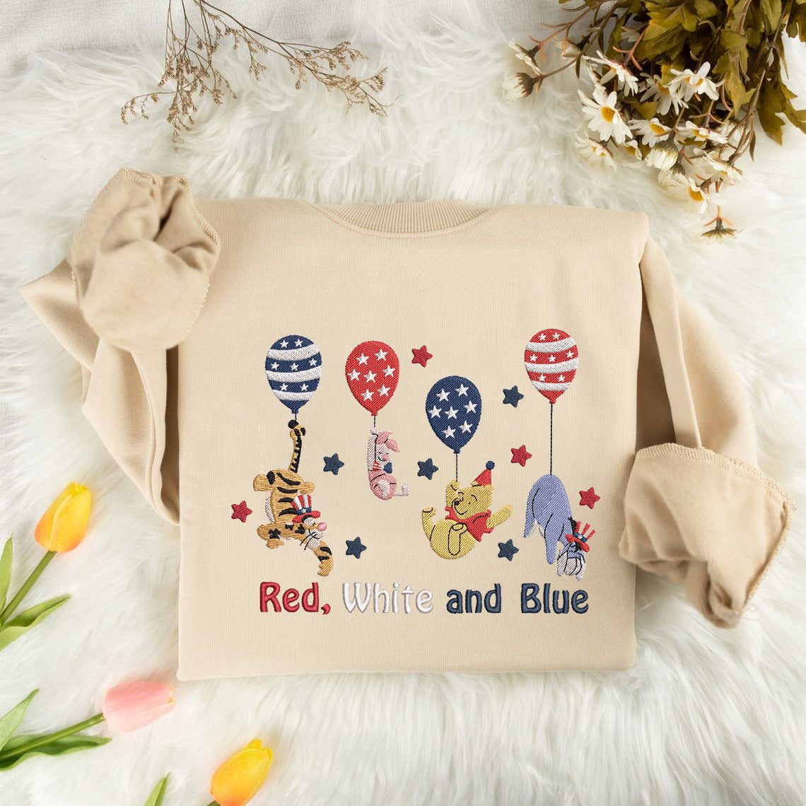 Embroidered Winnie the Pooh Patriotic Sweatshirt, Shirt for Independence Day