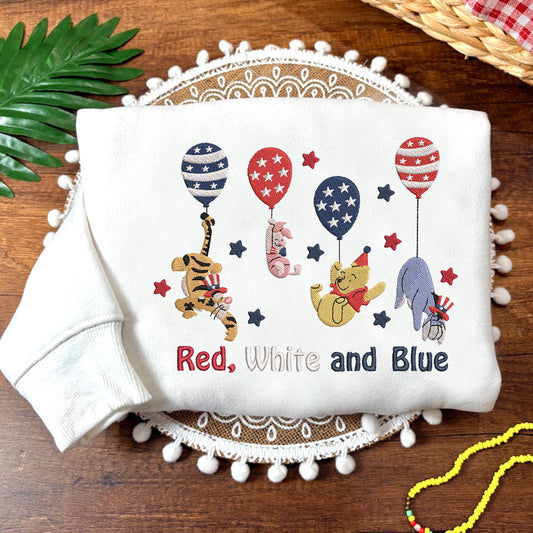 Embroidered Winnie the Pooh Patriotic Sweatshirt, Shirt for Independence Day