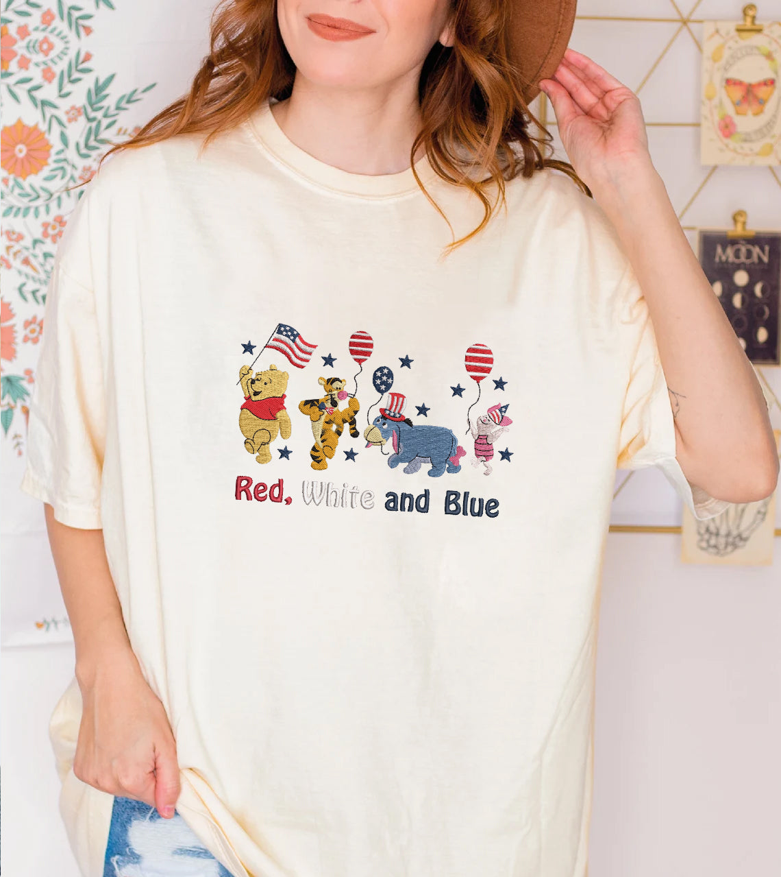Embroidered Winnie the Pooh Patriotic Sweatshirt, Independence Day Outfit