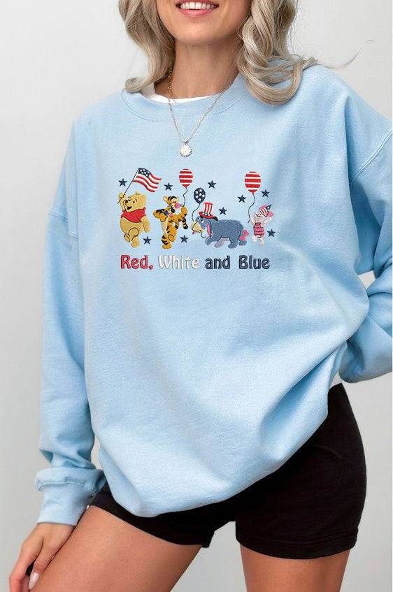 Embroidered Winnie the Pooh Patriotic Sweatshirt, Independence Day Outfit