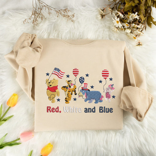 Embroidered Winnie the Pooh Patriotic Sweatshirt, Independence Day Outfit