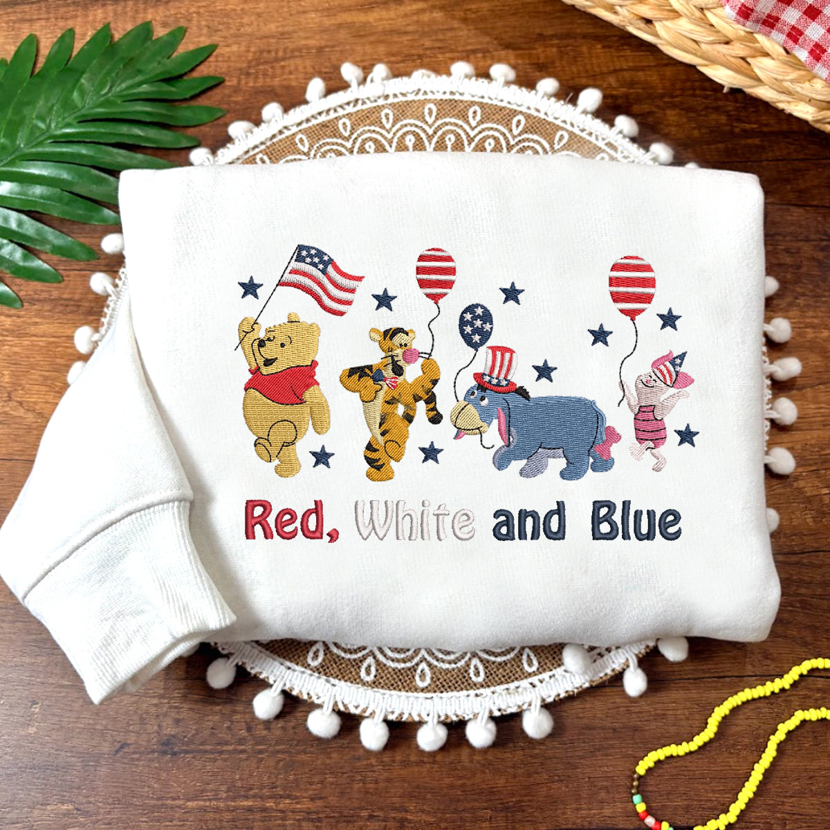 Embroidered Winnie the Pooh Patriotic Sweatshirt, Independence Day Outfit