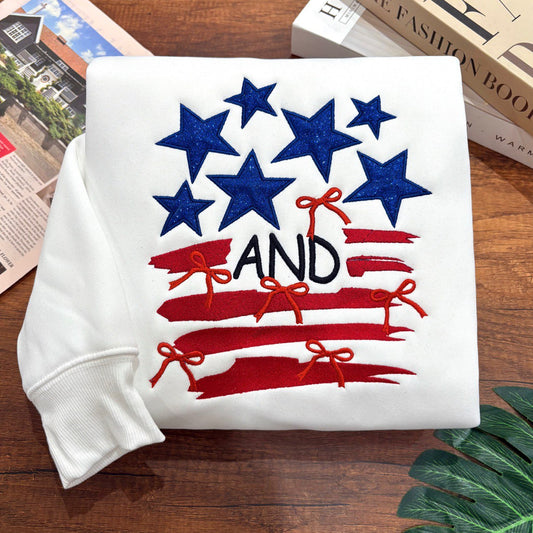 Embroidered Independence Stars & Bow Sweatshirt, Sweatshirt for Independence Day