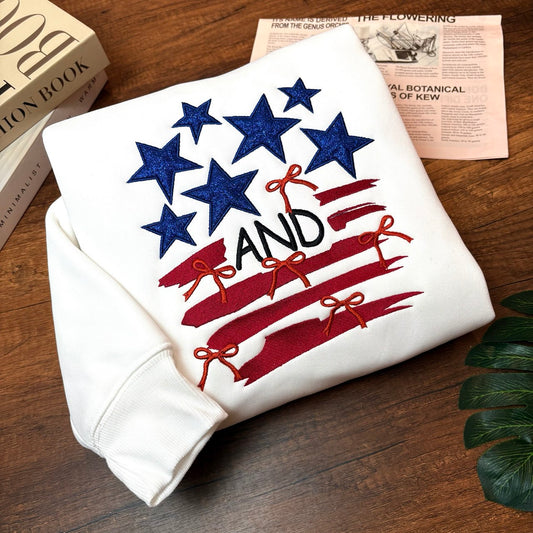 Embroidered Independence Stars & Bow Sweatshirt, Sweatshirt for Independence Day