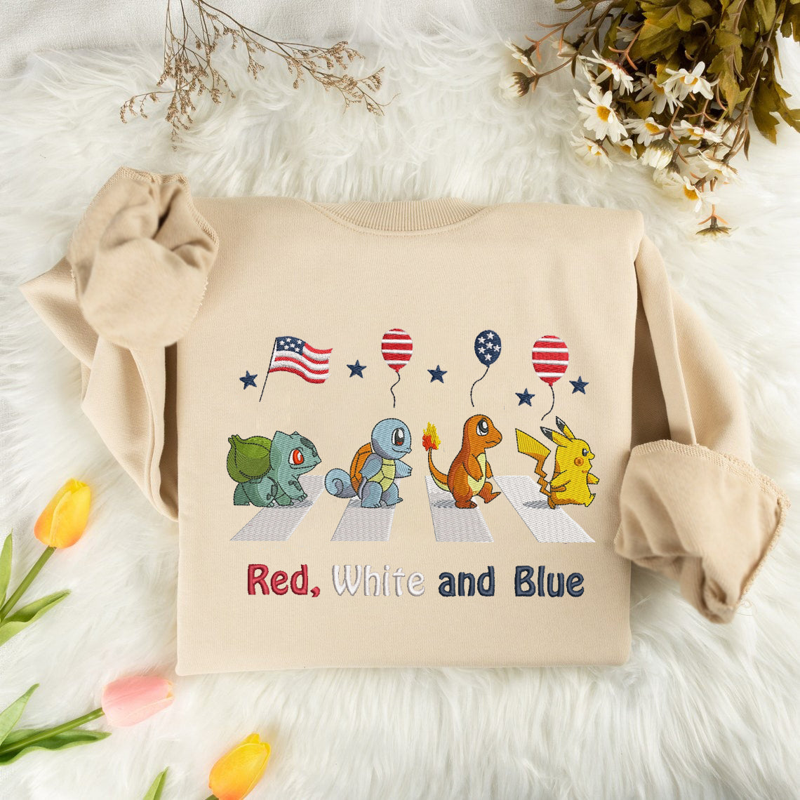 Embroidered Poke'mon 4th of July Sweatshirt, Independence Day Outfit