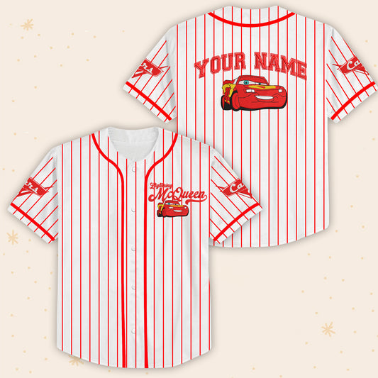 Cars McQueen Embroidered Baseball Jersey, Custom Name Baseball Jersey, Gift For Baseball Lovers